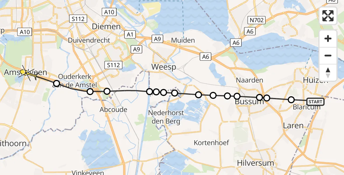 Routekaart van de vlucht: Politieheli naar Amstelveen, Bierweg