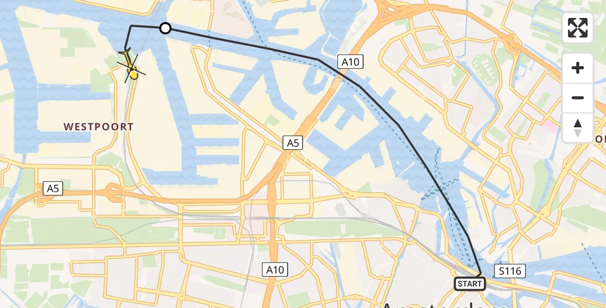 Routekaart van de vlucht: Lifeliner 1 naar Amsterdam Heliport, Stationsplein