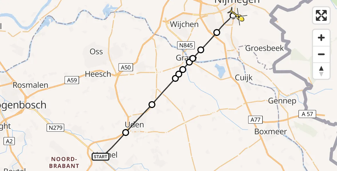 Routekaart van de vlucht: Lifeliner 3 naar Radboud Universitair Medisch Centrum, Leeuwenbekstraat