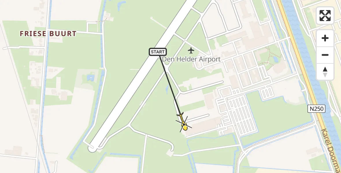 Vluchtroute Kustwachthelikopter van Vliegveld De Kooy naar Vliegveld De Kooy