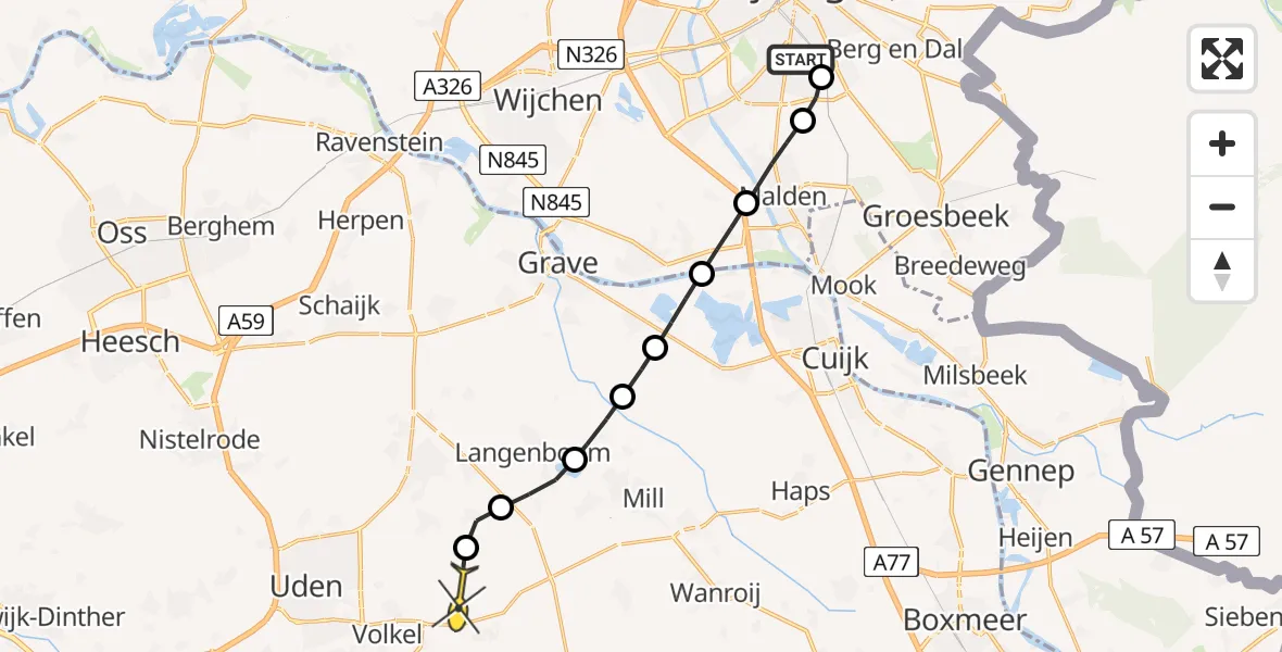 Routekaart van de vlucht: Lifeliner 3 naar Vliegbasis Volkel, Hoefslag