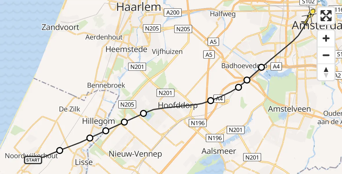 Routekaart van de vlucht: Lifeliner 1 naar Amsterdam, Robijnslaan