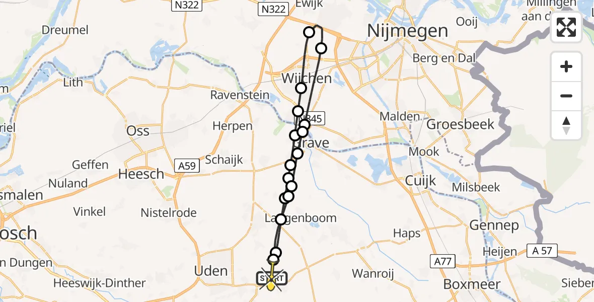 Routekaart van de vlucht: Lifeliner 3 naar Vliegbasis Volkel, Houtvennen