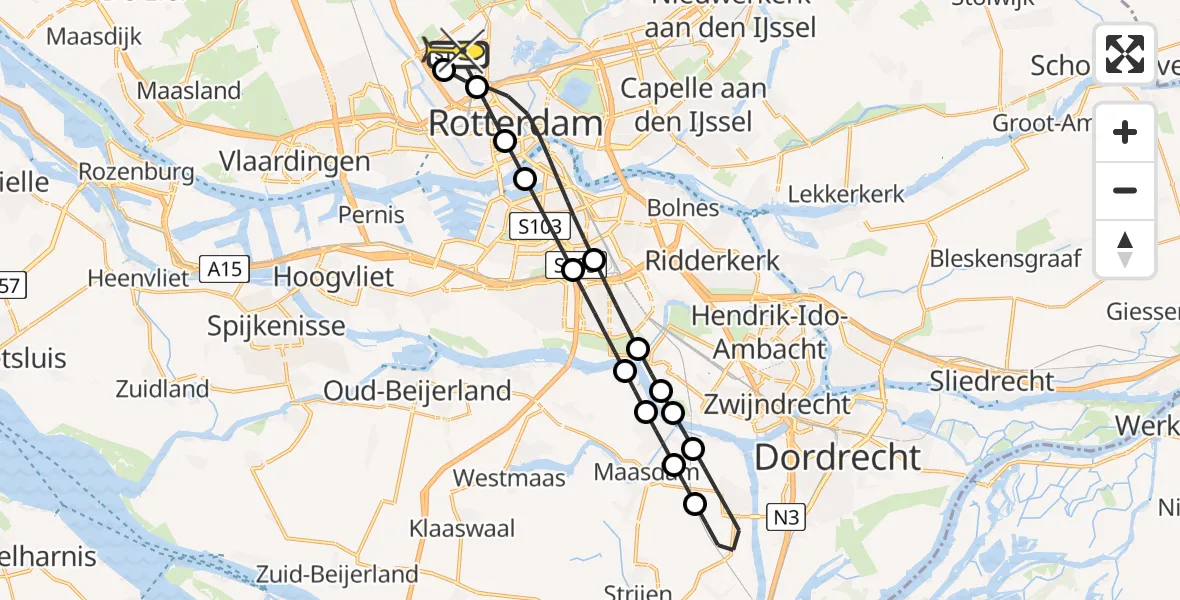 Routekaart van de vlucht: Lifeliner 2 naar Rotterdam The Hague Airport, Beekweg