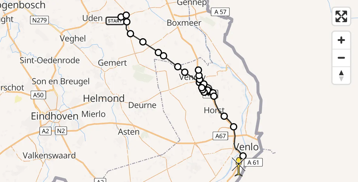 Routekaart van de vlucht: Politiehelikopter naar Tegelen, Zeelandsedijk