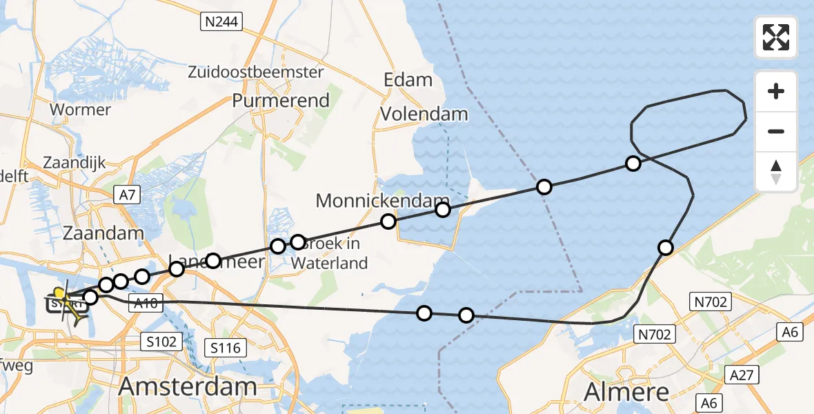 Routekaart van de vlucht: Lifeliner 1 naar Amsterdam Heliport, Ankerweg