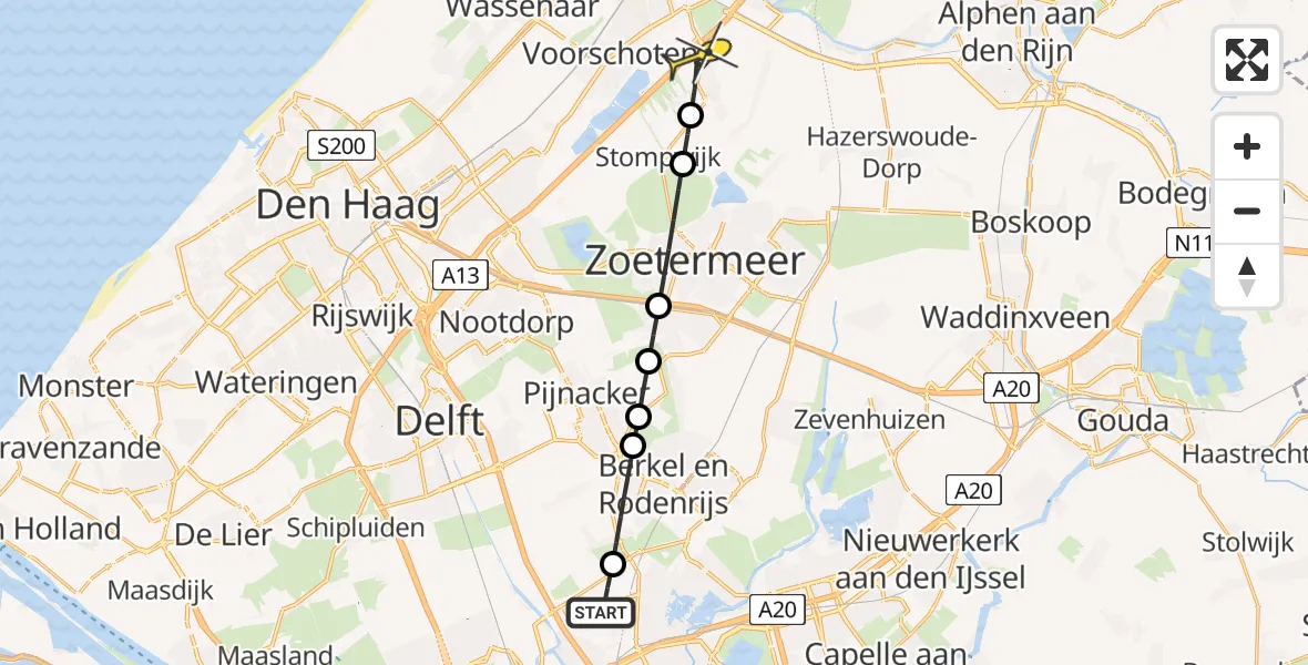 Routekaart van de vlucht: Lifeliner 2 naar Zoeterwoude, Nieuwe Bovendijk