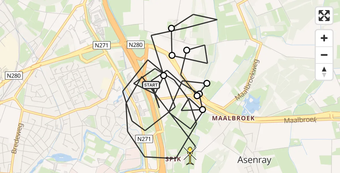 Routekaart van de vlucht: Politieheli naar Roermond, Maalbroek