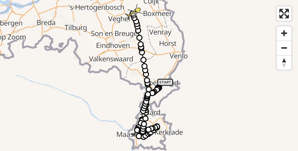 Routekaart van de vlucht: Politiehelikopter naar Vliegbasis Volkel, Spikkerweg