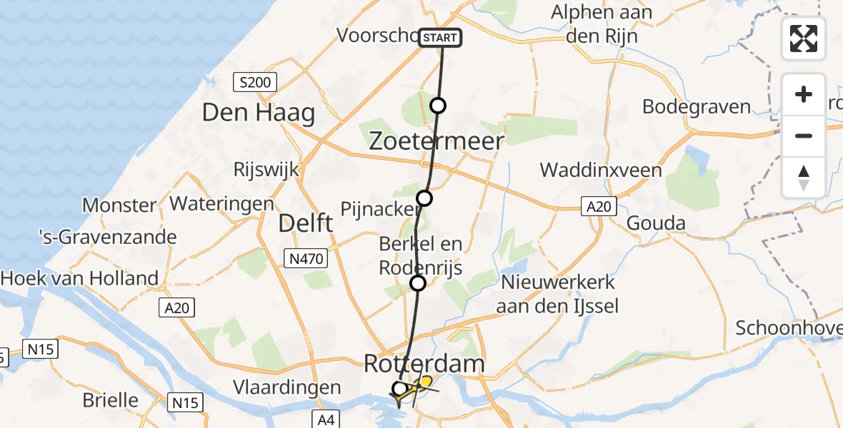 Routekaart van de vlucht: Lifeliner 2 naar Erasmus MC, Pijpekruidlaan