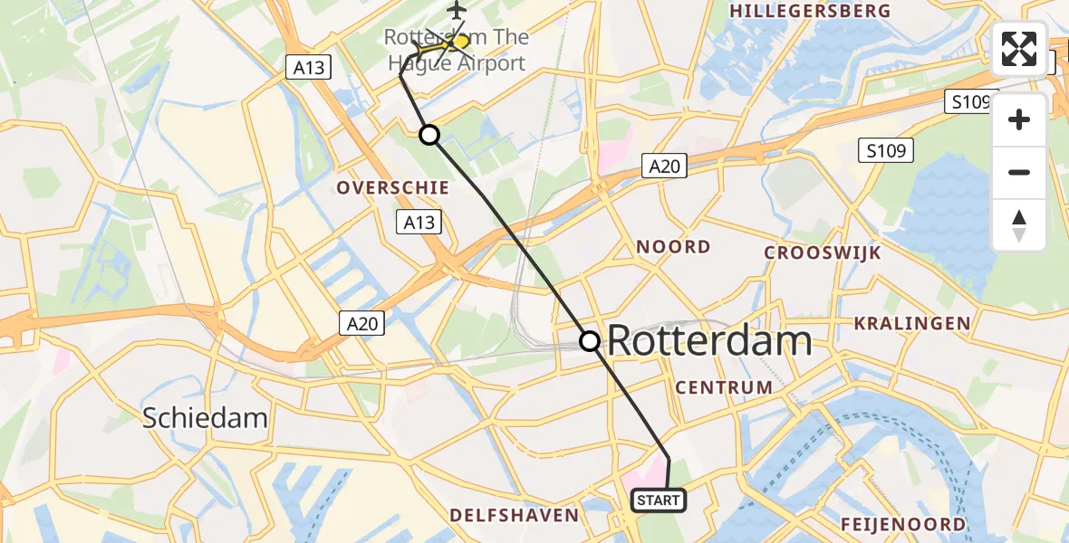 Routekaart van de vlucht: Lifeliner 2 naar Rotterdam The Hague Airport, Josephstraat