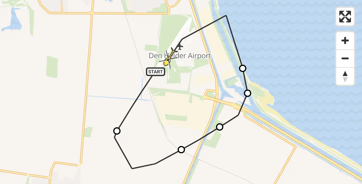 Routekaart van de vlucht: Kustwachthelikopter naar Vliegveld De Kooy, Rijksweg