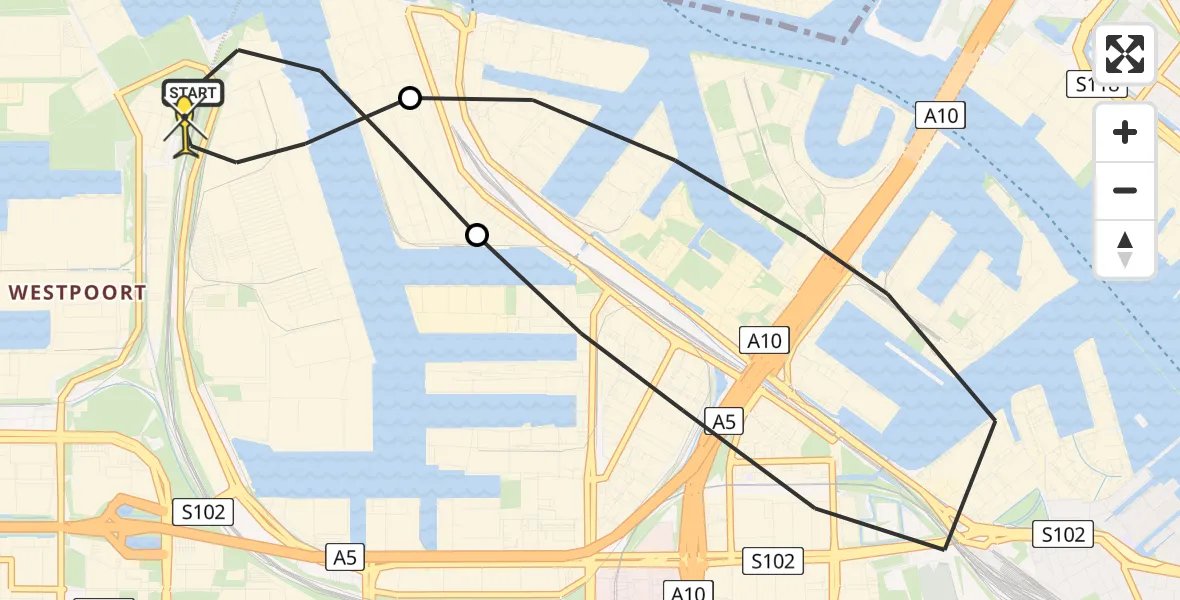 Vluchtroute Traumahelikopter van Amsterdam Heliport naar Amsterdam Heliport