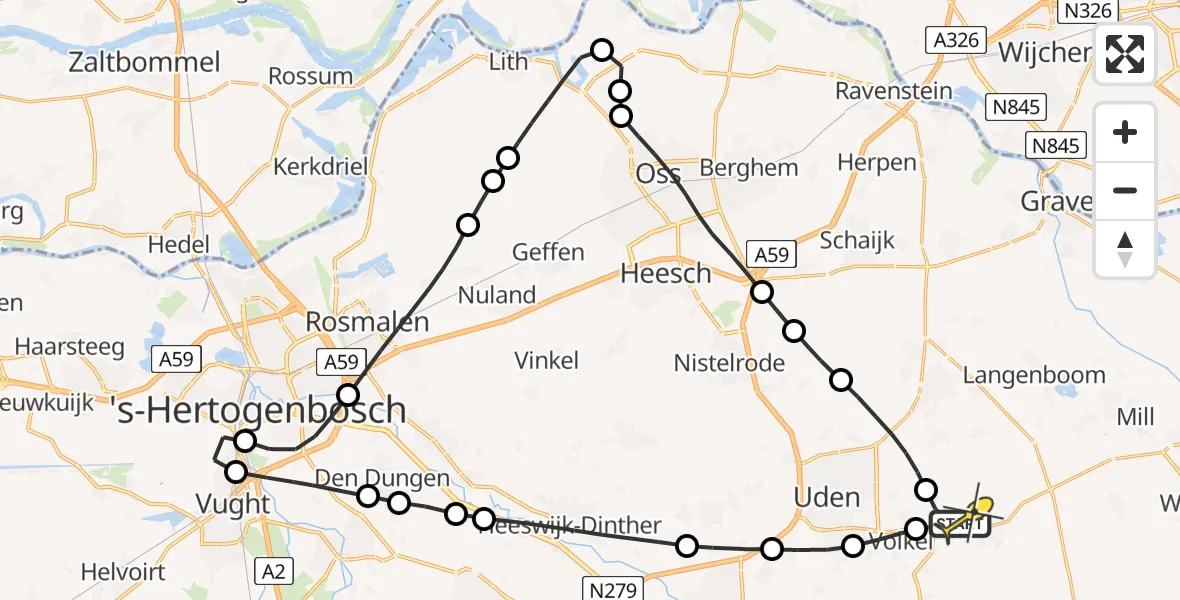 Routekaart van de vlucht: Lifeliner 3 naar Vliegbasis Volkel, Rondweg Volkel
