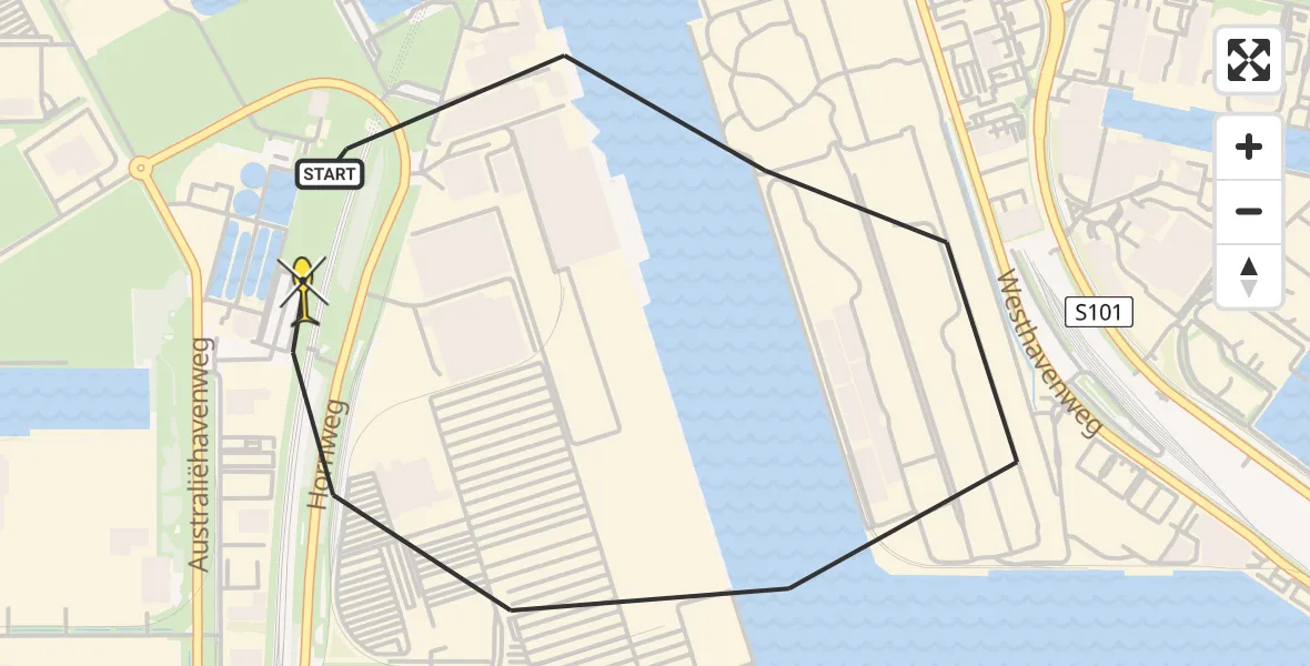 Routekaart van de vlucht: Lifeliner 1 naar Amsterdam Heliport, Westhavenweg