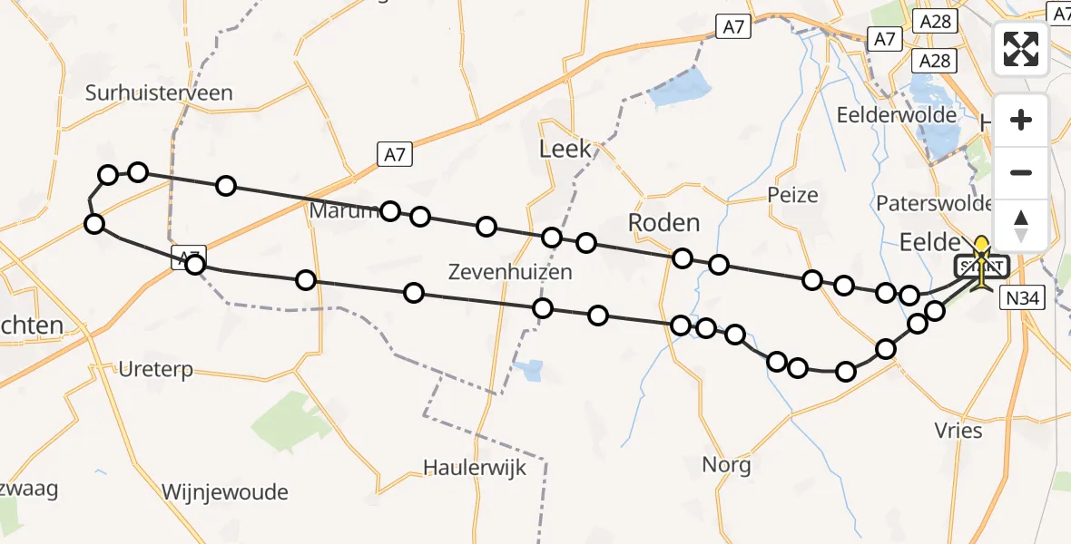 Routekaart van de vlucht: Lifeliner 4 naar Groningen Airport Eelde, Lugtenbergerweg