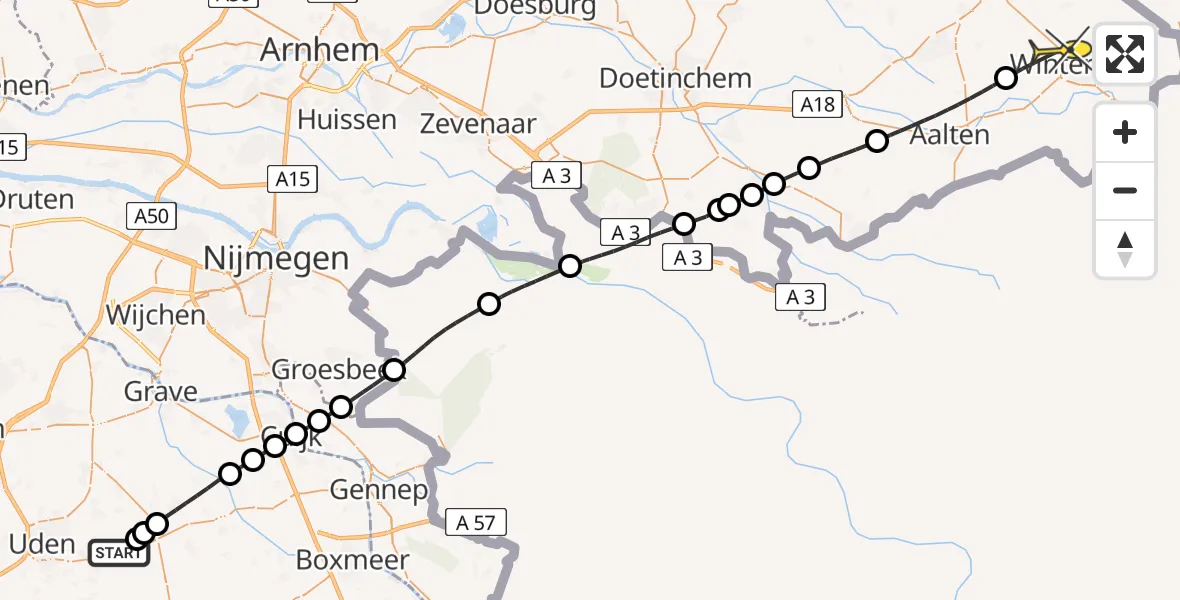 Routekaart van de vlucht: Lifeliner 3 naar Winterswijk, Zeelandsedijk