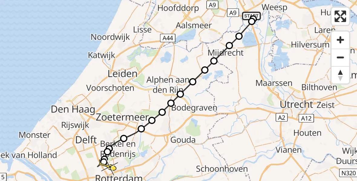 Routekaart van de vlucht: Lifeliner 2 naar Rotterdam The Hague Airport, Holendrechterweg