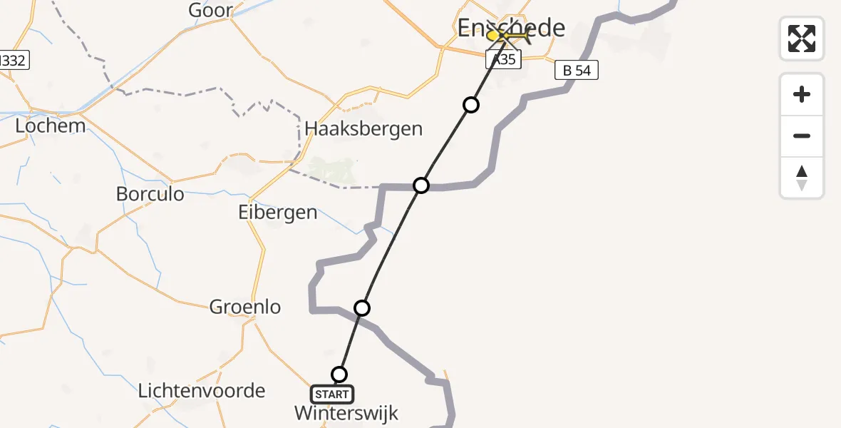 Routekaart van de vlucht: Lifeliner 3 naar Enschede, Meddoseweg