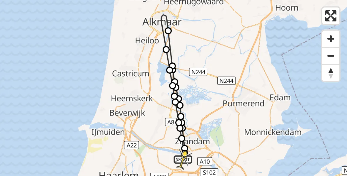 Routekaart van de vlucht: Lifeliner 1 naar Amsterdam Heliport, Grote Tocht