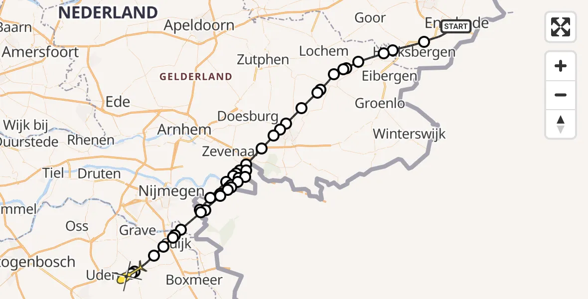 Routekaart van de vlucht: Lifeliner 3 naar Volkel, Gasfabriekstraat