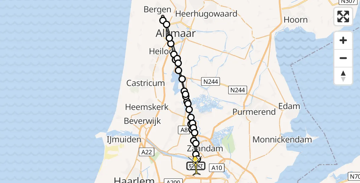 Vluchtroute Traumahelikopter van Amsterdam Heliport naar Amsterdam Heliport