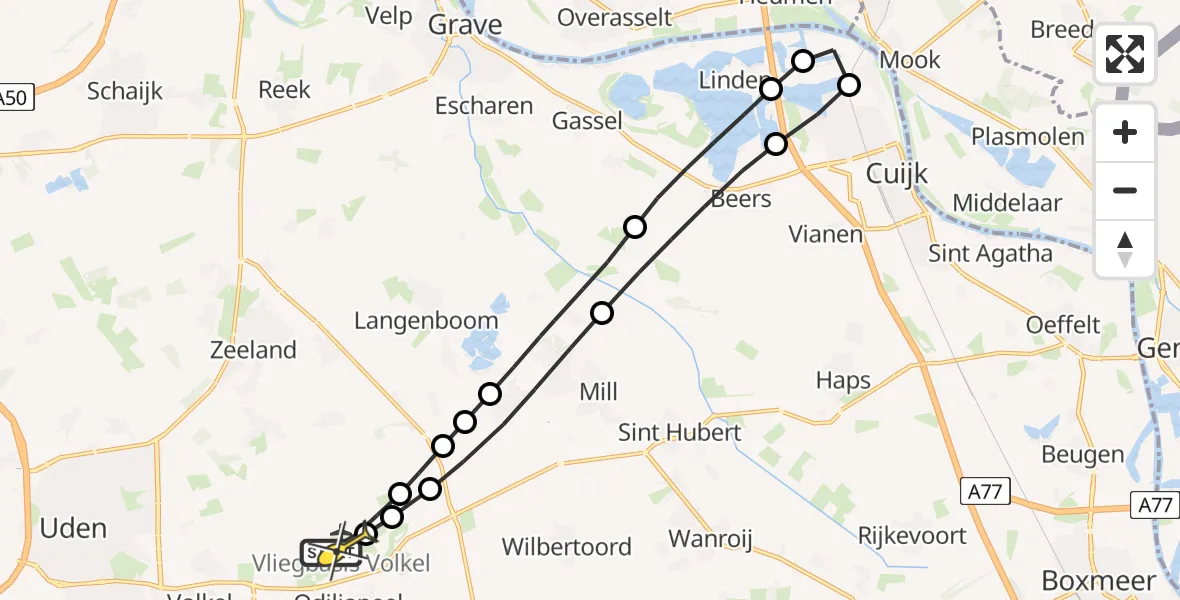 Routekaart van de vlucht: Lifeliner 3 naar Vliegbasis Volkel, Zeelandsedijk