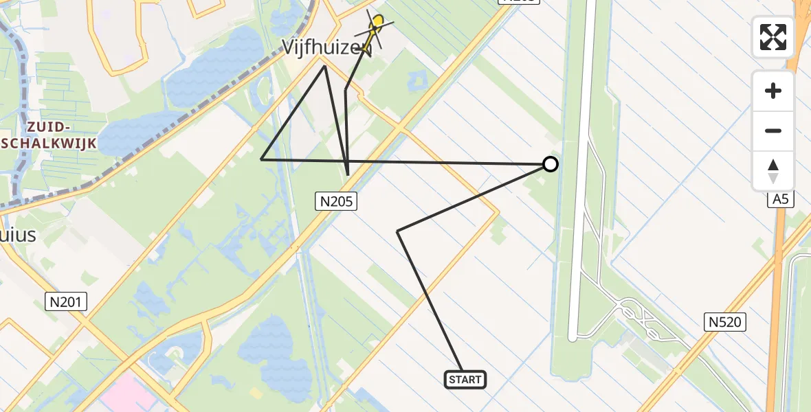 Routekaart van de vlucht: Politieheli naar Vijfhuizen, IJweg