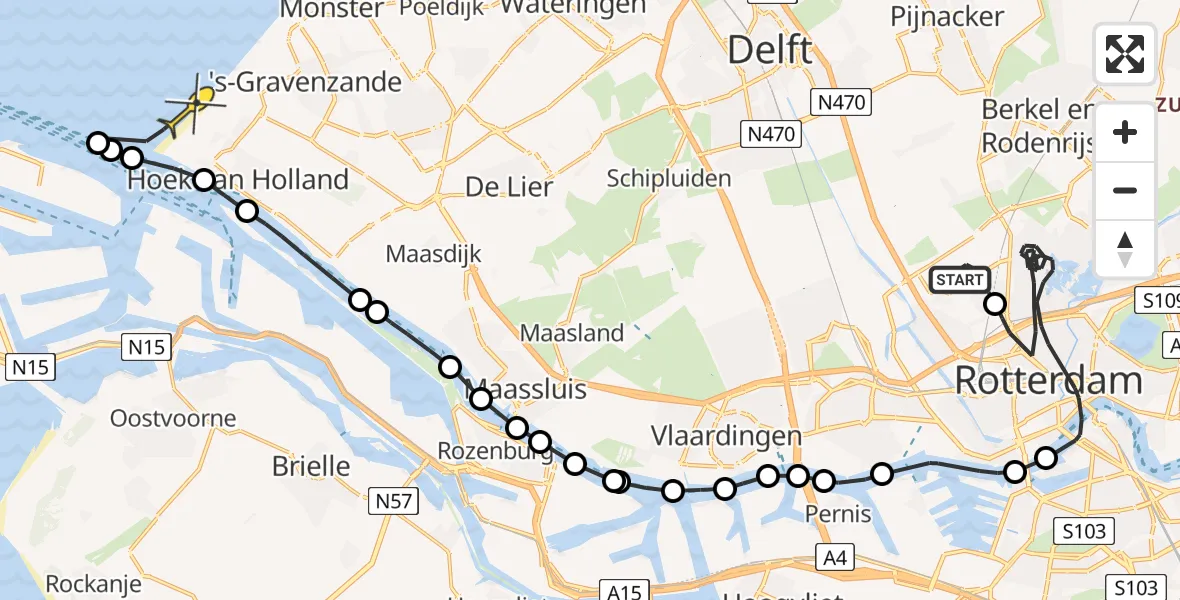 Routekaart van de vlucht: Politiehelikopter naar Hoek van Holland, Celsiusstraat