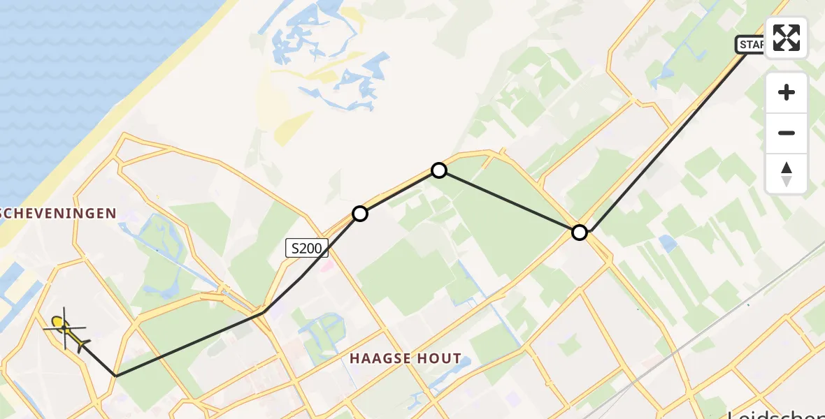 Routekaart van de vlucht: Politiehelikopter naar Den Haag, Rijksstraatweg