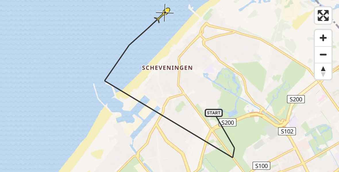 Routekaart van de vlucht: Politieheli naar Den Haag, Scheveningseweg