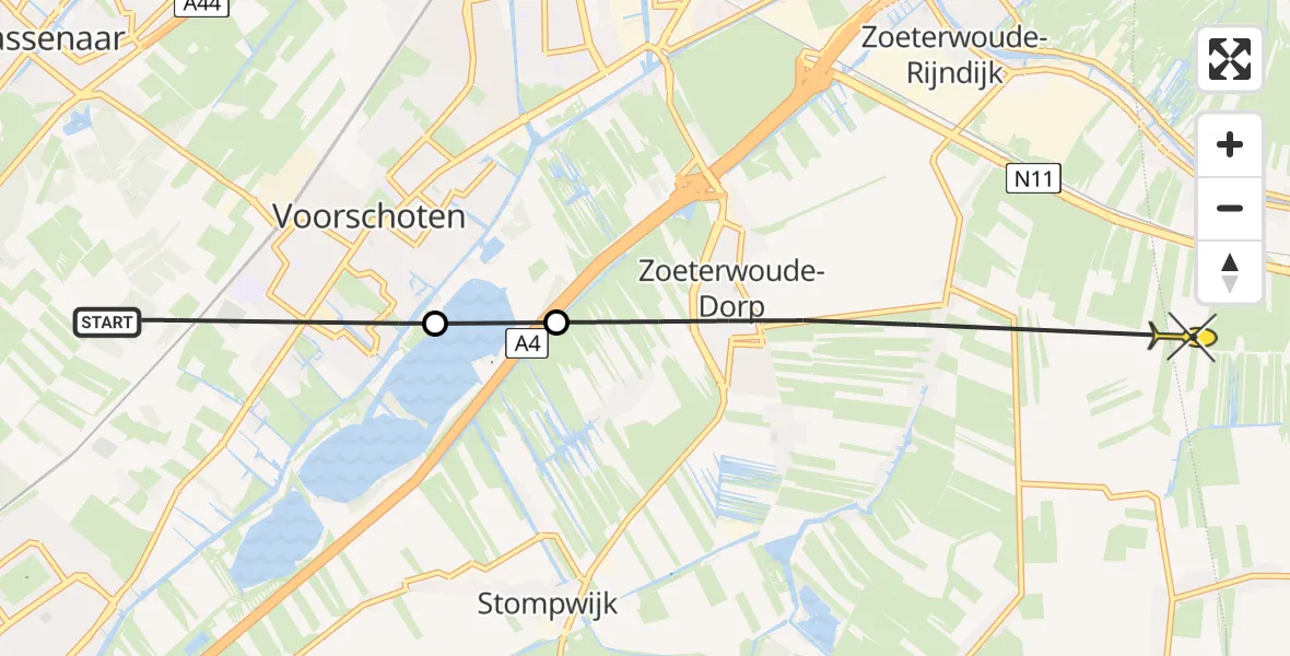 Routekaart van de vlucht: Politieheli naar Hazerswoude-Dorp, Swagermanweg