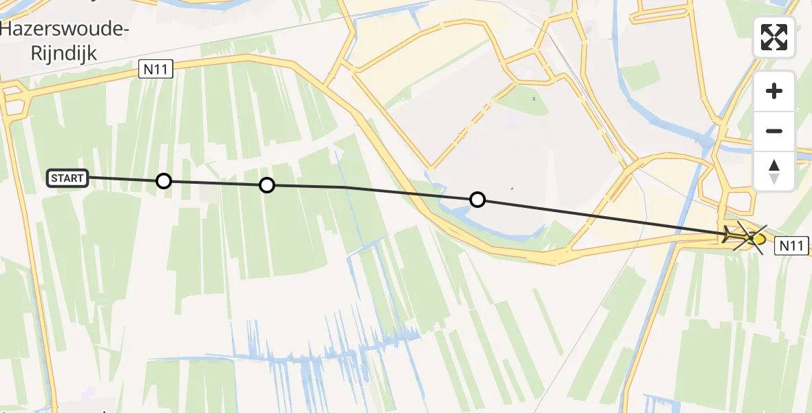 Routekaart van de vlucht: Politieheli naar Alphen aan den Rijn, Kruiskade