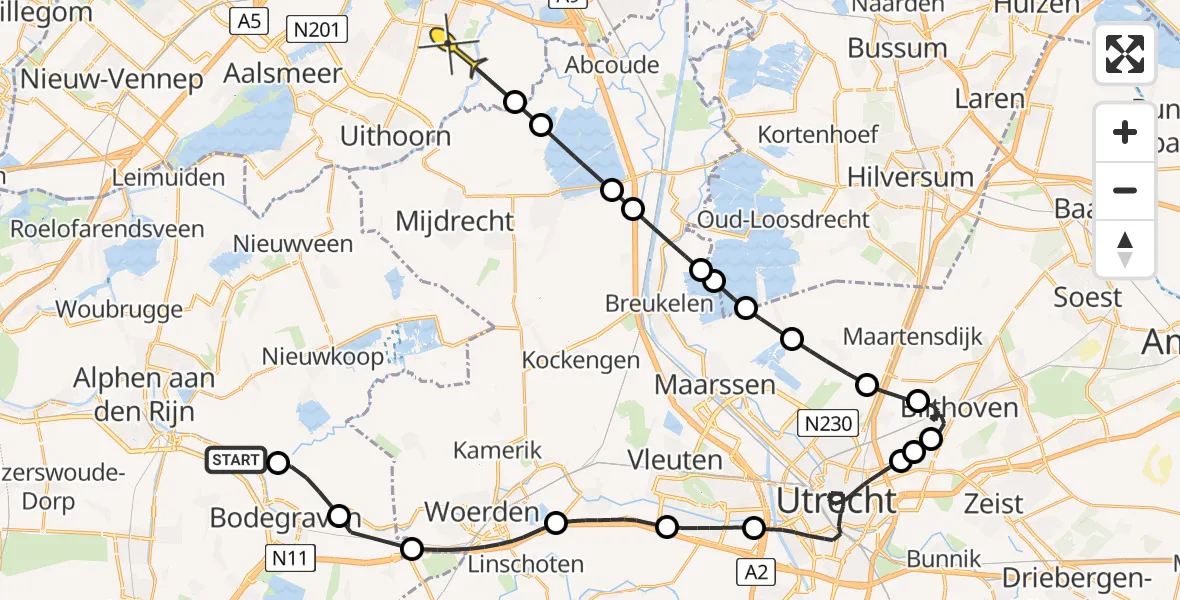 Routekaart van de vlucht: Politieheli naar Amstelveen, Ziendeweg