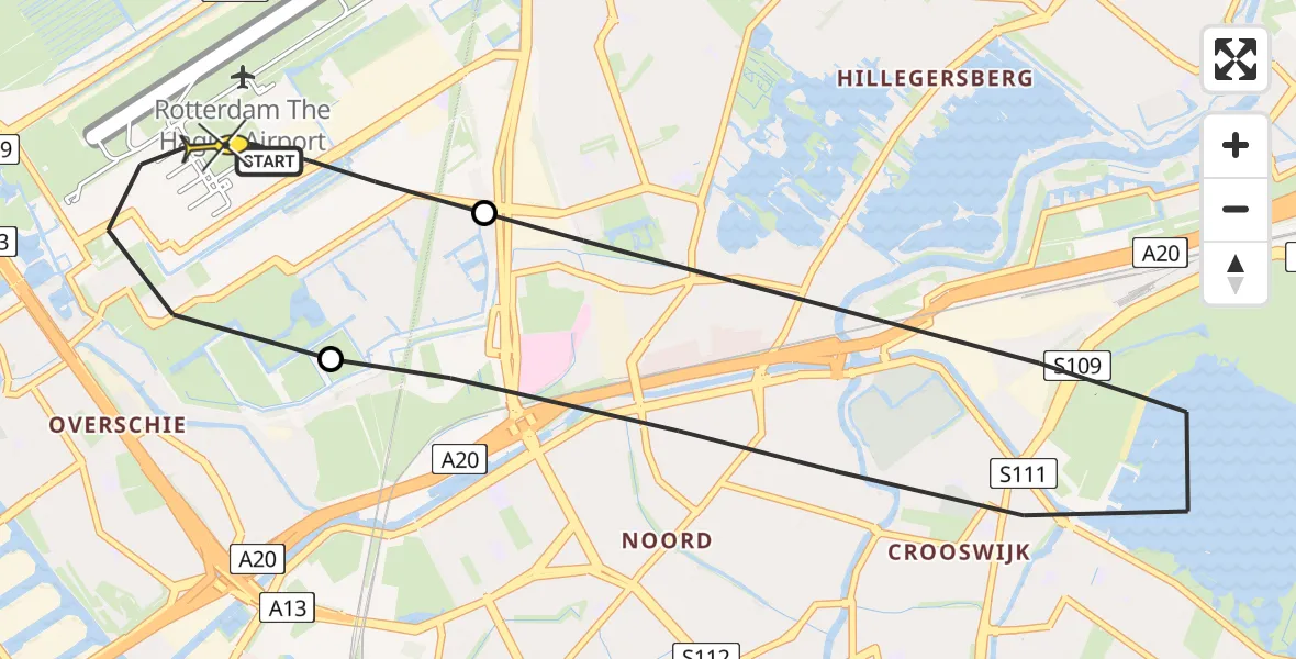 Routekaart van de vlucht: Lifeliner 2 naar Rotterdam The Hague Airport, Overschiese Kleiweg
