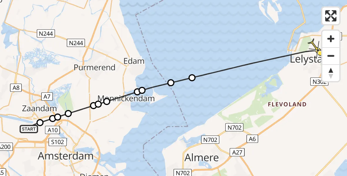 Routekaart van de vlucht: Lifeliner 1 naar Lelystad, Hemweg