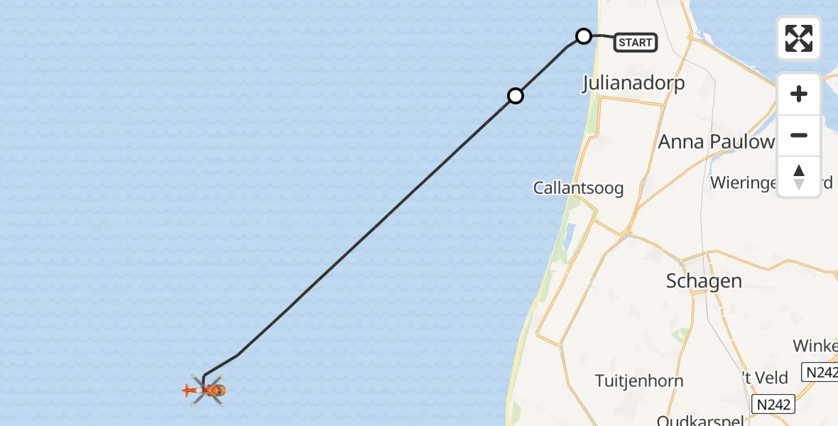 Vluchtroute Kustwachthelikopter Julianadorp - , 16 februari 2025, 10:54