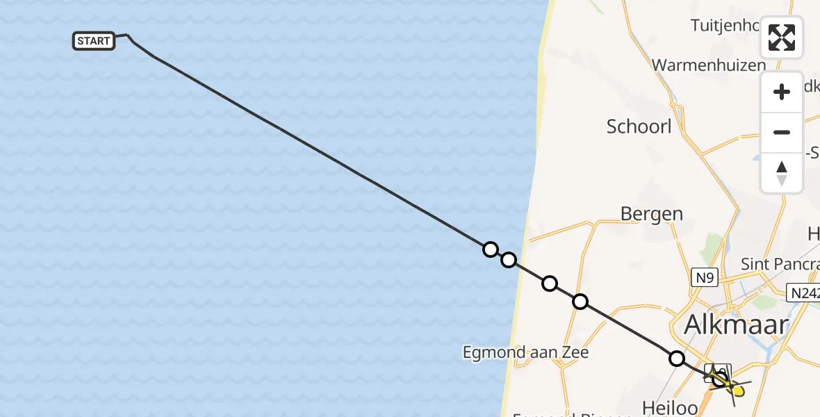 Routekaart van de vlucht: Kustwachthelikopter naar Alkmaar, Parelweg