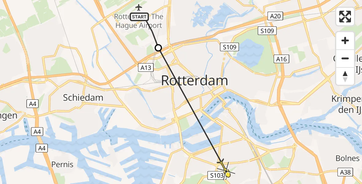 Routekaart van de vlucht: Politieheli naar Rotterdam, Linnaeushof