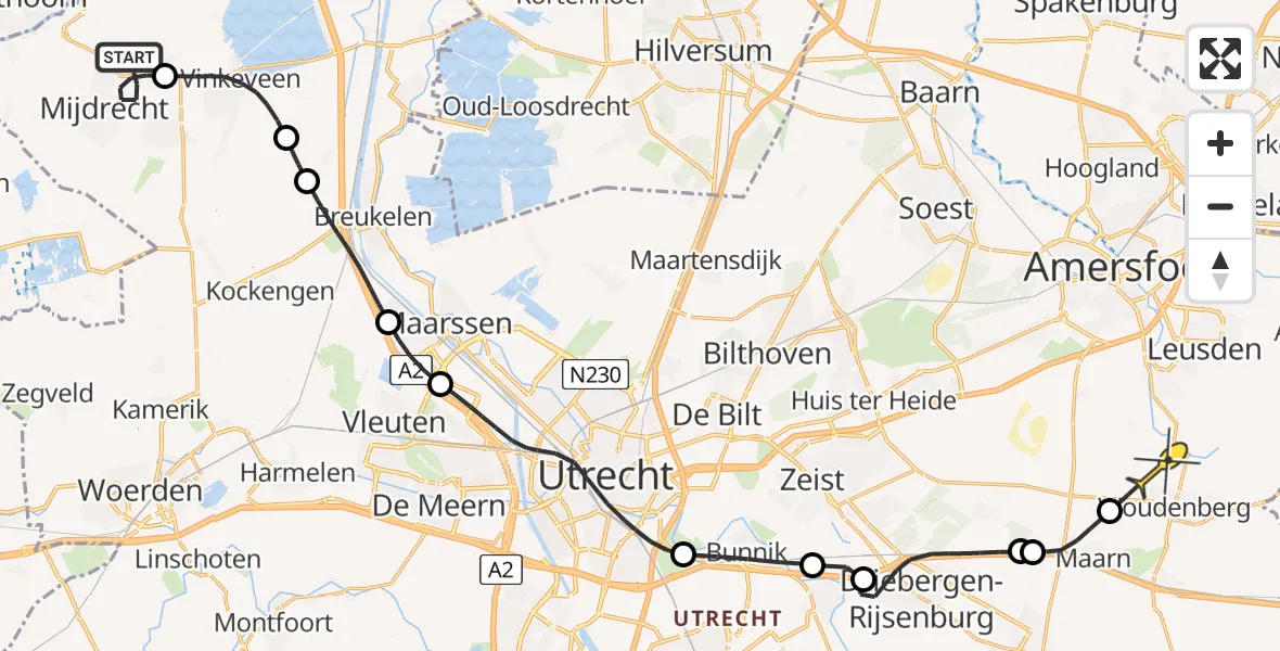 Routekaart van de vlucht: Politieheli naar Woudenberg, Veenweg