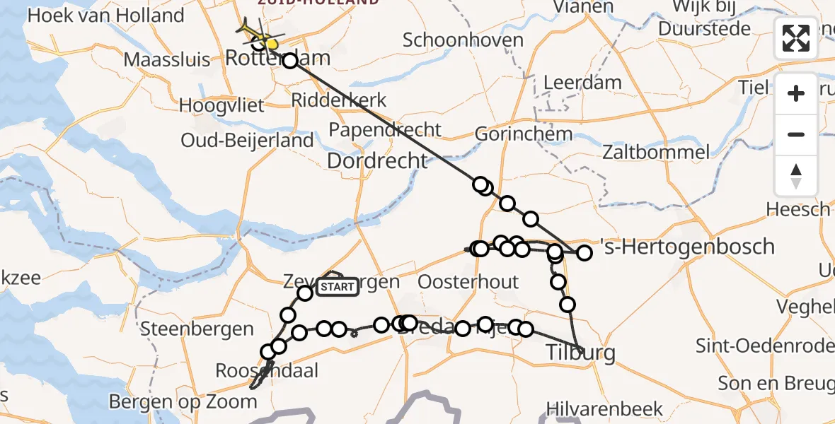 Routekaart van de vlucht: Politieheli naar Rotterdam The Hague Airport, Lage Wipstraat