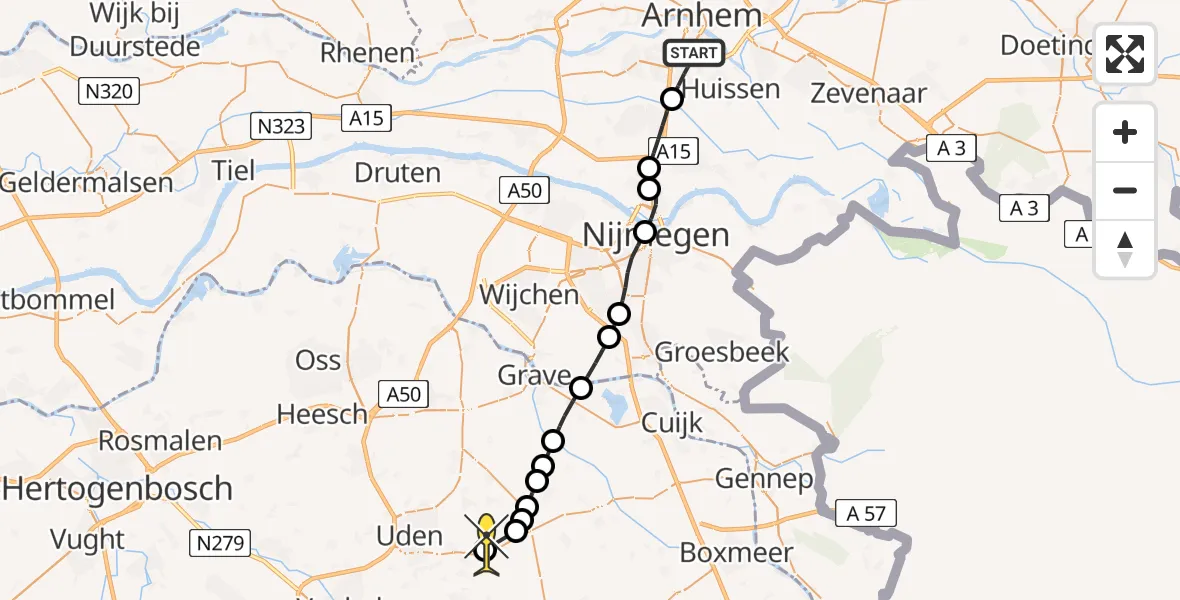 Routekaart van de vlucht: Lifeliner 3 naar Vliegbasis Volkel, Groningensingel