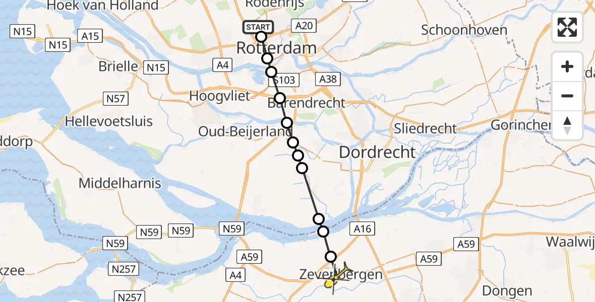 Routekaart van de vlucht: Lifeliner 2 naar Zevenbergen, Brandenburgbaan