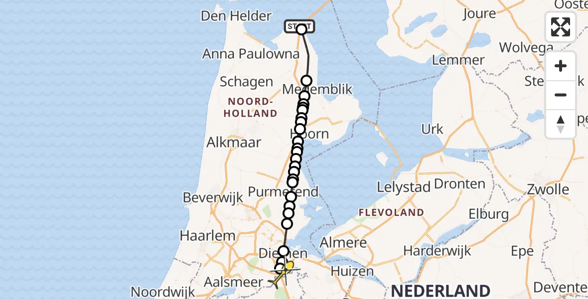 Routekaart van de vlucht: Lifeliner 1 naar Academisch Medisch Centrum (AMC), Noorderdijkweg