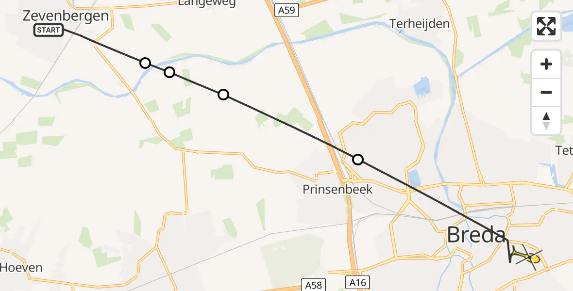 Routekaart van de vlucht: Lifeliner 2 naar Breda, Oostrand