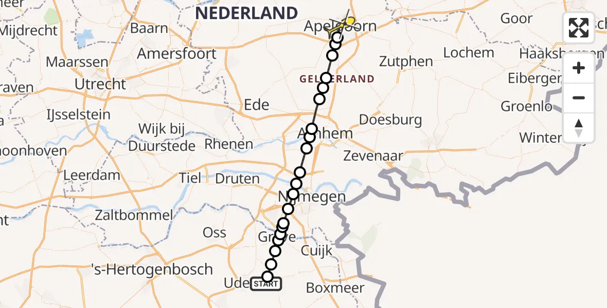 Routekaart van de vlucht: Lifeliner 3 naar Apeldoorn, Trentsedijk