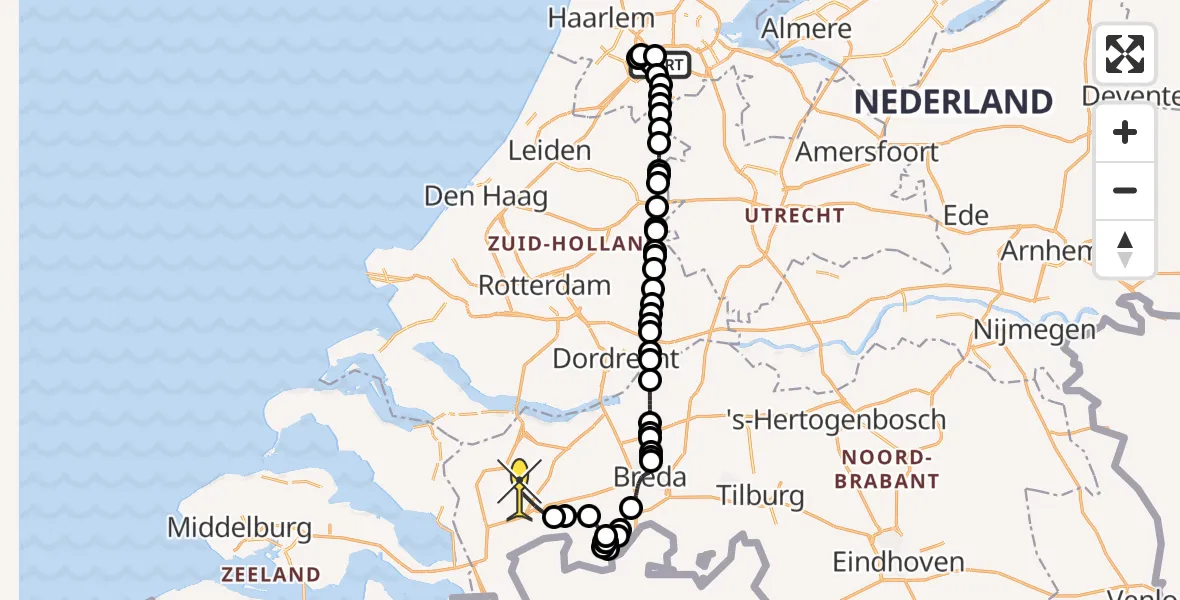 Routekaart van de vlucht: Politiehelikopter naar Kruisland, Kraayveldstraat