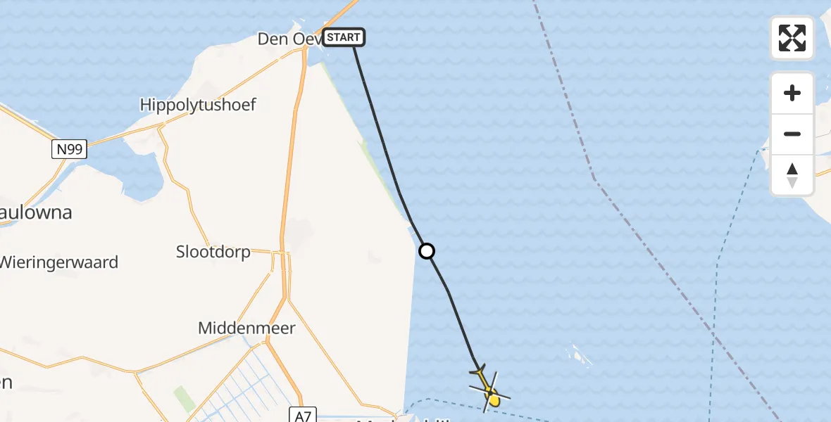 Routekaart van de vlucht: Kustwachthelikopter naar Medemblik, Medemblik