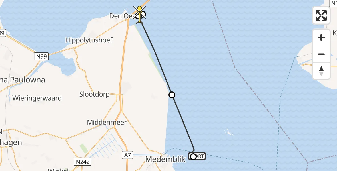 Routekaart van de vlucht: Kustwachthelikopter naar Den Oever, Afsluitdijk