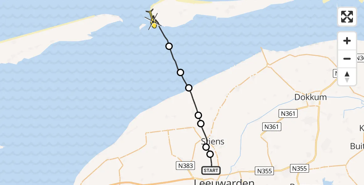 Routekaart van de vlucht: Ambulancehelikopter naar Hollum, Keegsdijkje